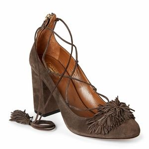 AQUAZZURA

Urban Grey Wild Fringed Lace-Up Pumps